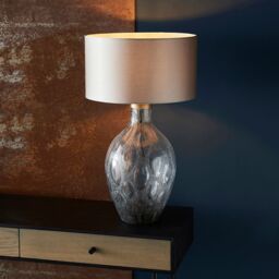 Loops Large Charcoal Tinted Glass Table Lamp Light Base - Antique Brass Metalwork in Clear - thumbnail 4
