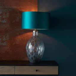 Loops Large Charcoal Tinted Glass Table Lamp Light Base - Antique Brass Metalwork in Clear - thumbnail 5