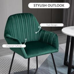 HOMCOM Modern Accent Chair Velvet-Feel Upholstered Lounge Armchair in Green - thumbnail 4