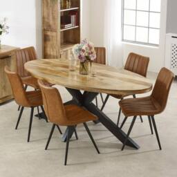 Indian Hub Surrey Oval Dining Table 6-8 Seater - Solid Mango Wood/Metal in Brown - thumbnail 1