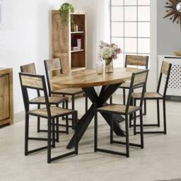 Indian Hub Surrey Oval Dining Table 6-8 Seater - Solid Mango Wood/Metal in Brown - thumbnail 4