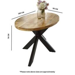 Indian Hub Surrey Oval Dining Table 6-8 Seater - Solid Mango Wood/Metal in Brown - thumbnail 2