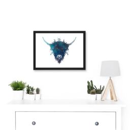 Artery8 Graphic Ink Splat Highland Cow Coo Scotland A4 Artwork Framed Wall Art Print in Black - thumbnail 2