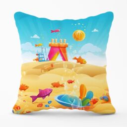Warren Reed - Designer Fishes On A Beach Holiday Outdoor Cushion in Yellow - Size: 60 cm x 60 cm - thumbnail 1