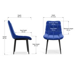 More4Homes Set of 6 Nova Modern Velvet Dining Chair Padded Seat Metal Legs in Blue - thumbnail 7
