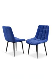 More4Homes Set of 6 Nova Modern Velvet Dining Chair Padded Seat Metal Legs in Blue - thumbnail 5