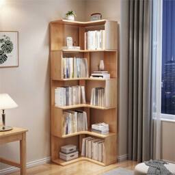SPETLEK 5 Tier Wooden Corner Bookcase Storage Cabinet Shelving Unit
