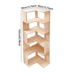SPETLEK 5 Tier Wooden Corner Bookcase Storage Cabinet Shelving Unit - thumbnail 2