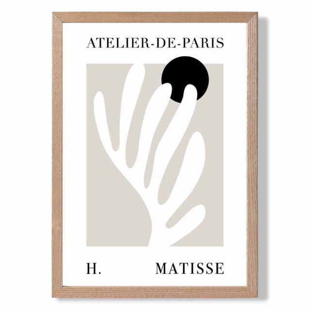 ARTZE Matisse Floral Cutout Beige & Black Exhibition Framed Print SIZE: A3 with Oak Frame - Size: A2 - image 1