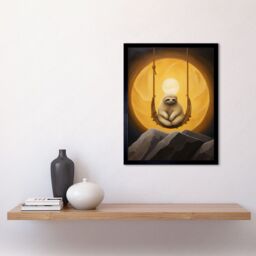 "Artery8 Wall Art Print The Lazy Overlord Sloth at Full Moon Abstract Surrealist Painting Art Framed in Black - Size: W12"" x H16""" - thumbnail 2