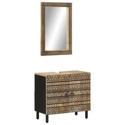 Berkfield Home 2 Piece Bathroom Furniture Set Solid Wood Mango in Brown - thumbnail 1