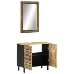 Berkfield Home 2 Piece Bathroom Furniture Set Solid Wood Mango in Brown - thumbnail 2