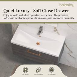 Balterley 800mm Wall Hung 1 Drawer Vanity, Woodgrain Anthracite, Copper Handle in Grey - thumbnail 3
