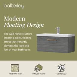 Balterley 800mm Wall Hung 1 Drawer Vanity, Woodgrain Anthracite, Copper Handle in Grey - thumbnail 2