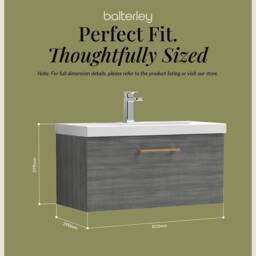 Balterley 800mm Wall Hung 1 Drawer Vanity, Woodgrain Anthracite, Copper Handle in Grey - thumbnail 5