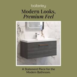 Balterley 800mm Wall Hung 1 Drawer Vanity, Woodgrain Anthracite, Copper Handle in Grey - thumbnail 7