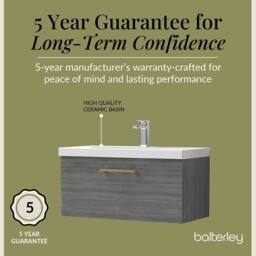 Balterley 800mm Wall Hung 1 Drawer Vanity, Woodgrain Anthracite, Copper Handle in Grey - thumbnail 6