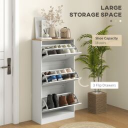 HOMCOM Narrow Shoe Cabinet w/ 3 Flip Drawers for 12-18 Pairs of Shoes White - thumbnail 4