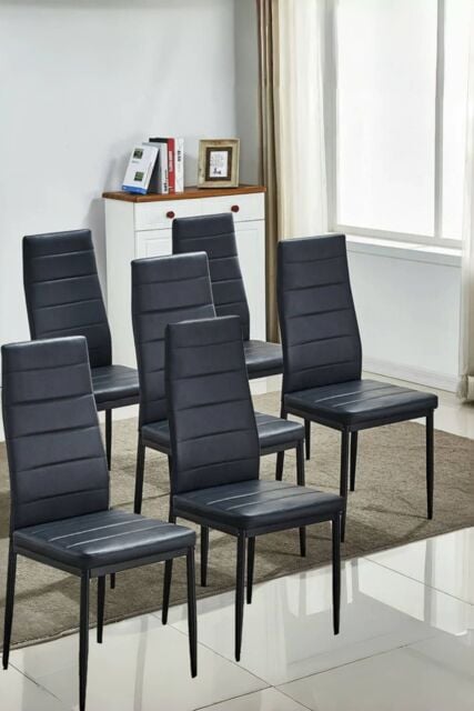 Living and Home Set of 6 Armless PU Leather High Back Dining Chairs in Black - image 1