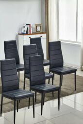 Living and Home Set of 6 Armless PU Leather High Back Dining Chairs in Black - thumbnail 1
