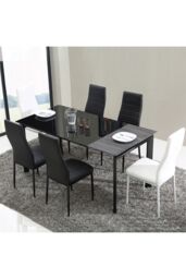 Living and Home Set of 6 Armless PU Leather High Back Dining Chairs in Black - thumbnail 5