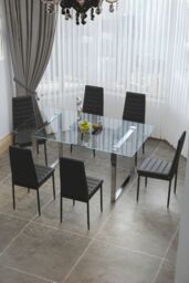 Living and Home Set of 6 Armless PU Leather High Back Dining Chairs in Black - thumbnail 3