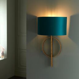 Loops Antique Gold Leaf Wall Light & Teal Satin Half Shade Dimmable LED Filament Lamp - thumbnail 4