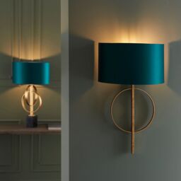 Loops Antique Gold Leaf Wall Light & Teal Satin Half Shade Dimmable LED Filament Lamp - thumbnail 5