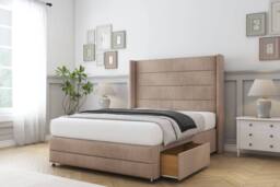 "Comfort Beds Milano Naples Divan Set 2 Drawers-54"" Wingback-Footboard in Light Brown - Size: King" - thumbnail 2
