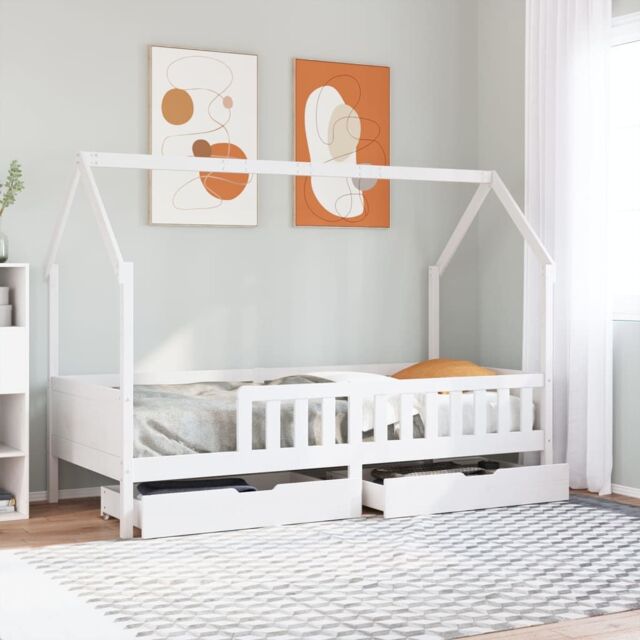 Berkfield Home Kids Bed Frame with Drawers without Mattress 80x200 cm Solid Wood in White - image 1