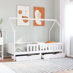 Berkfield Home Kids Bed Frame with Drawers without Mattress 80x200 cm Solid Wood in White - thumbnail 1