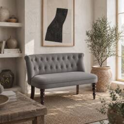 Wyld Haus Nolali Charcoal Grey Velvet Feel Wingback 2 Seater Sofa Button Tufted - thumbnail 1