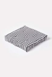 Homescapes Cotton Thin Stripe Floor Cushion in Black - Size: 50 cm x 50 cm