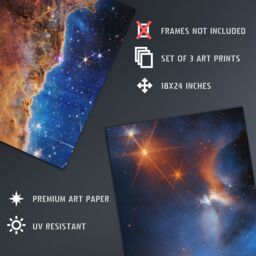 Artery8 Wall Art Print Pack of 3 NASA James Webb Images Cosmic Cliffs Carina Nebula Stellar Lifecycle 30 Doradus Stars Large Poster Set - thumbnail 2