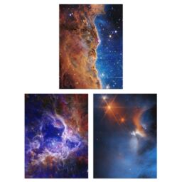 Artery8 Wall Art Print Pack of 3 NASA James Webb Images Cosmic Cliffs Carina Nebula Stellar Lifecycle 30 Doradus Stars Large Poster Set - thumbnail 1