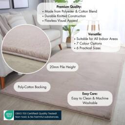 Desire Rugs Plushtale Washable Low Pile Living Room Area Rug - Fluffy Super Soft in Beige - Size: 60 cm x 100 cm - thumbnail 3
