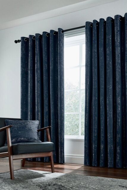 Helena Springfield 'Roma' Woven Lined Curtains in Dark Navy - Size: 167 cm width x 137 cm drop - image 1