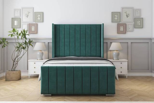 "Sloomy Sofia Chrome Plush Bed Frame With 50"" Upholstered Headboard in Emerald - Size: Double" - image 1