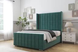 "Sloomy Sofia Chrome Plush Bed Frame With 50"" Upholstered Headboard in Emerald - Size: Double" - thumbnail 2