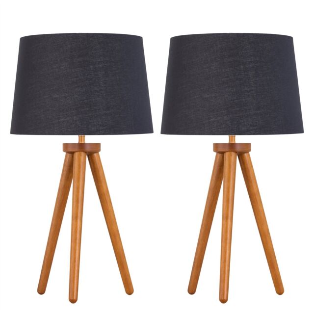 First Choice Lighting Set of 2 Dark Oak Table Lamp or Bedside Lights with Black Gold Shades in Brown - image 1