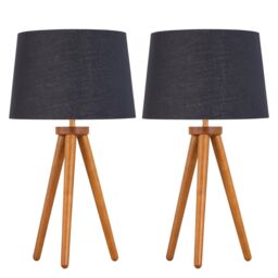 First Choice Lighting Set of 2 Dark Oak Table Lamp or Bedside Lights with Black Gold Shades in Brown