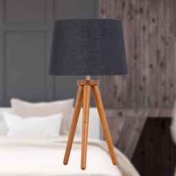 First Choice Lighting Set of 2 Dark Oak Table Lamp or Bedside Lights with Black Gold Shades in Brown - thumbnail 5