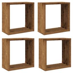 Berkfield Home Wall Cube Shelves 4 pcs Old Wood 30x15x30 cm Engineered Wood in Brown - Size: 30 x 15 x 30 cm - thumbnail 2