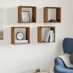 Berkfield Home Wall Cube Shelves 4 pcs Old Wood 30x15x30 cm Engineered Wood in Brown - Size: 30 x 15 x 30 cm - thumbnail 3