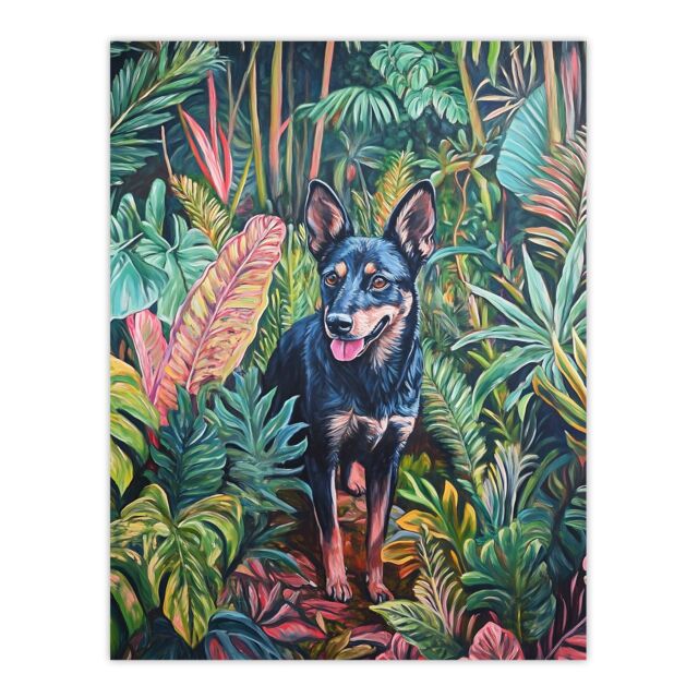 "Artery8 Kelpie In Exotic Jungle Nature Plants Dog Lover Wall Art Print in Green - Size: W18"" x H24""" - image 1