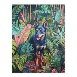 "Artery8 Kelpie In Exotic Jungle Nature Plants Dog Lover Wall Art Print in Green - Size: W18"" x H24""" - thumbnail 1