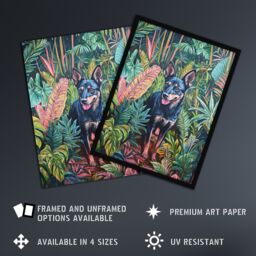 "Artery8 Kelpie In Exotic Jungle Nature Plants Dog Lover Wall Art Print in Green - Size: W18"" x H24""" - thumbnail 2