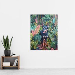 "Artery8 Kelpie In Exotic Jungle Nature Plants Dog Lover Wall Art Print in Green - Size: W18"" x H24""" - thumbnail 4