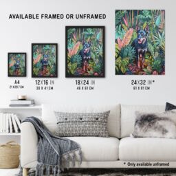 "Artery8 Kelpie In Exotic Jungle Nature Plants Dog Lover Wall Art Print in Green - Size: W18"" x H24""" - thumbnail 3