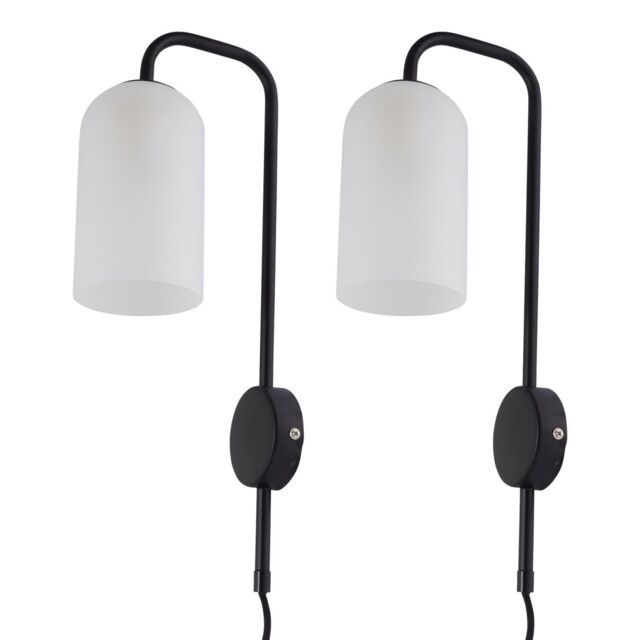 First Choice Lighting Set of 2 Victoria - Black Plug in Wall Lights Frosted Glass Shades - image 1